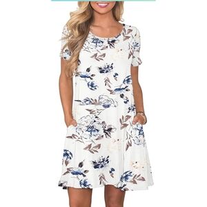 Short Sleeve T-shirt dress White Floral Size S